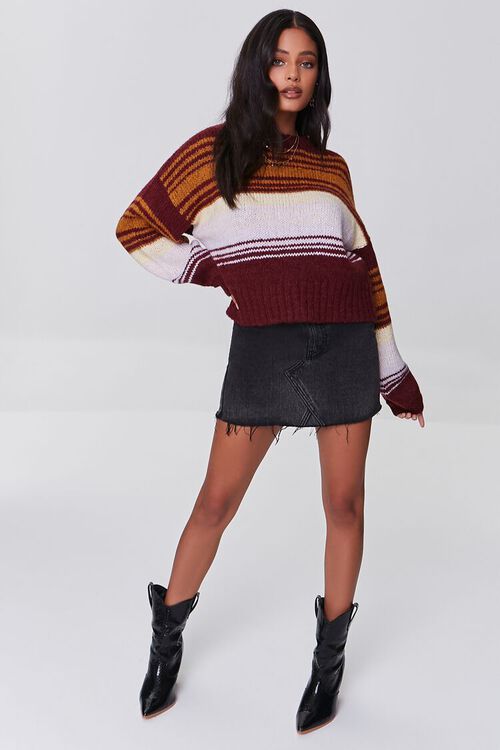 BURGUNDY/MULTI Striped Drop-Sleeve Sweater, image 5