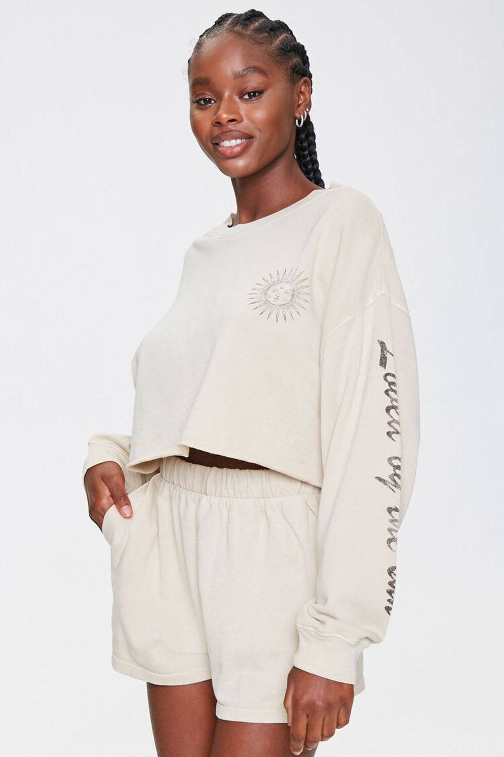 TAUPE Celestial Graphic Pullover & Shorts Set, image 1