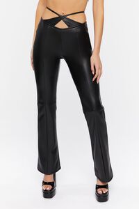 BLACK Faux Leather Crisscross Cutout Pants, image 2