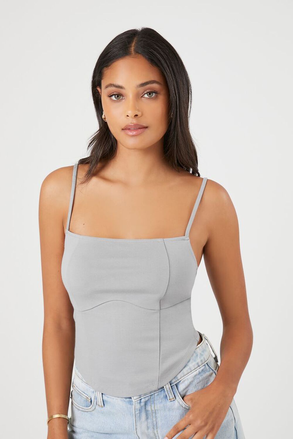 Forever 21 Women's Satin Bustier Cropped Cami in Blue Moon Medium
