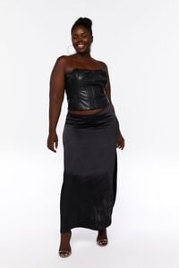 BLACK Plus Size Satin Maxi Skirt, image 5