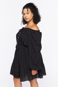 BLACK Plus Size Off-the-Shoulder Peasant Mini Dress, image 2