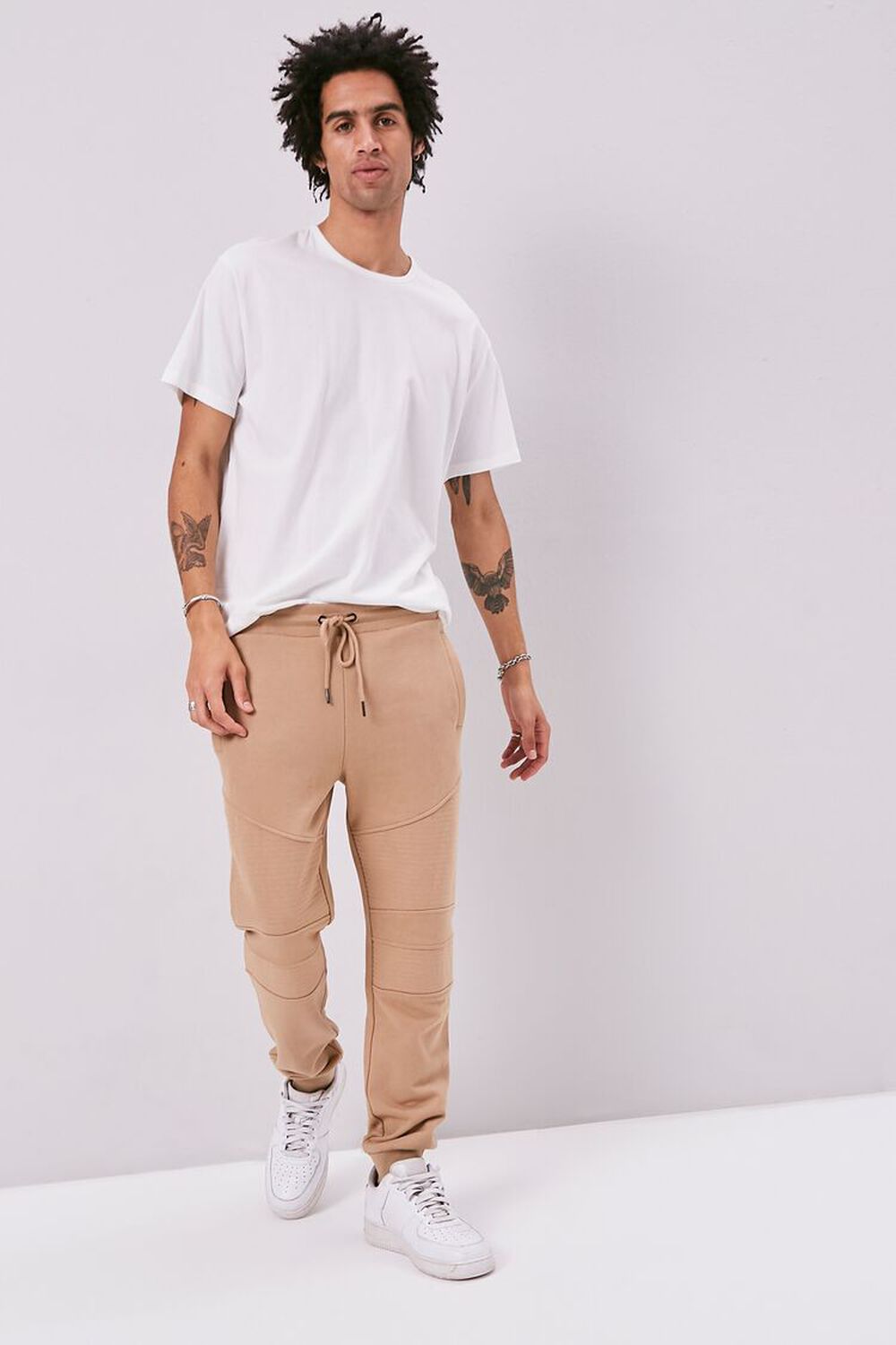 TAUPE French Terry Drawstring Moto Joggers, image 1