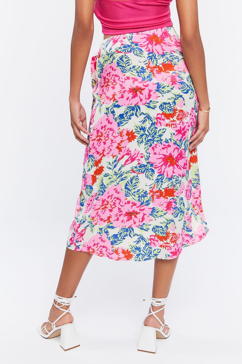 Floral Midi Mock Wrap Skirt