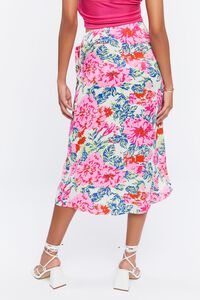 WHITE/PINK Floral Midi Mock Wrap Skirt, image 4