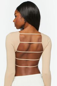 TAUPE Ladder Cutout Long-Sleeve Crop Top, image 3