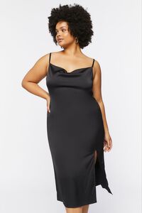 BLACK Plus Size Satin Cowl Slip Dress, image 4