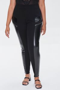 BLACK Plus Size Faux Patent Leather Pants, image 2