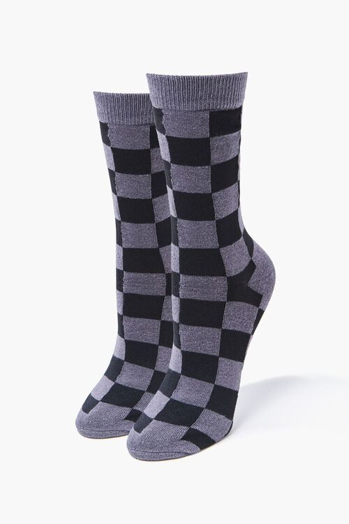 BLACK/GREY Men Checkered Crew Socks, image 1