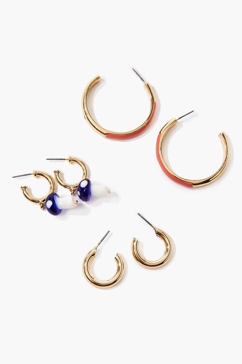 GOLD/BLUE Mushroom Charm Hoop Earring Set, image 1