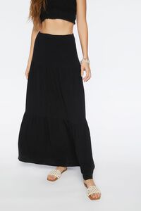 BLACK Smocked Cropped Cami & Tiered Skirt Set, image 5