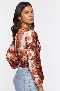 RUST/MULTI Satin Floral Print Tie-Front Top, image 2