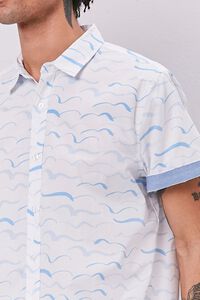 WHITE/BLUE Wave Print Fitted Shirt, image 5