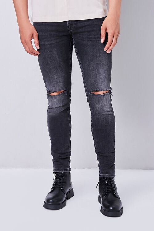 WASHED BLACK Premium Distressed Slim-Fit Jeans, image 1
