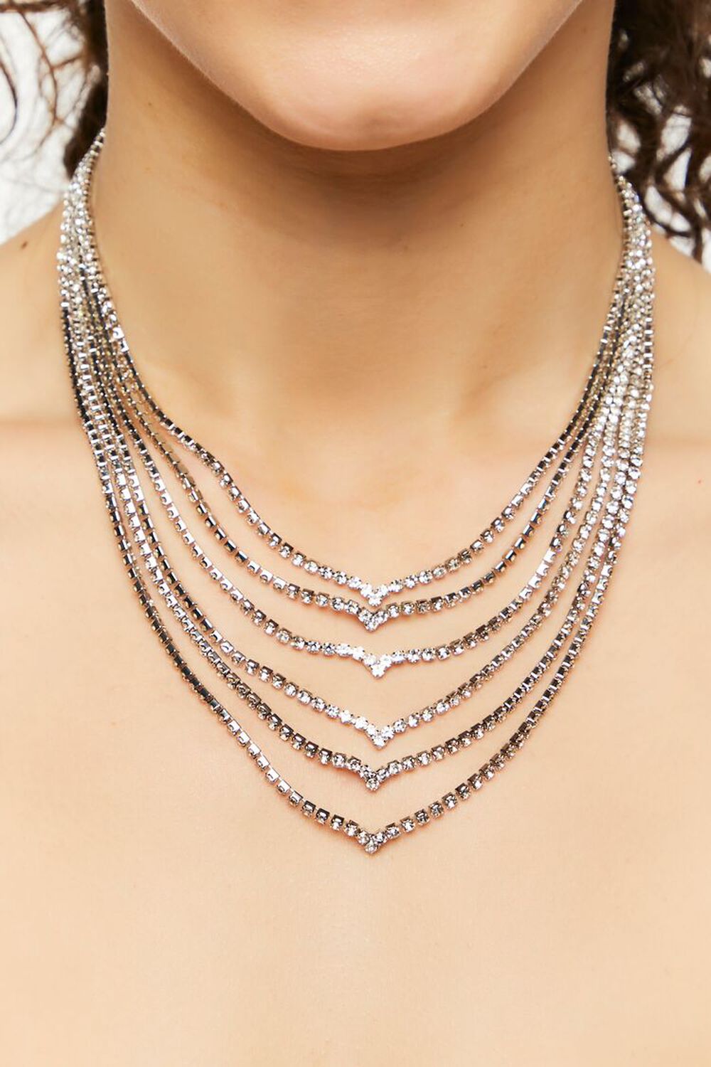 SILVER Layered Rhinestone Tiered Necklace, image 1