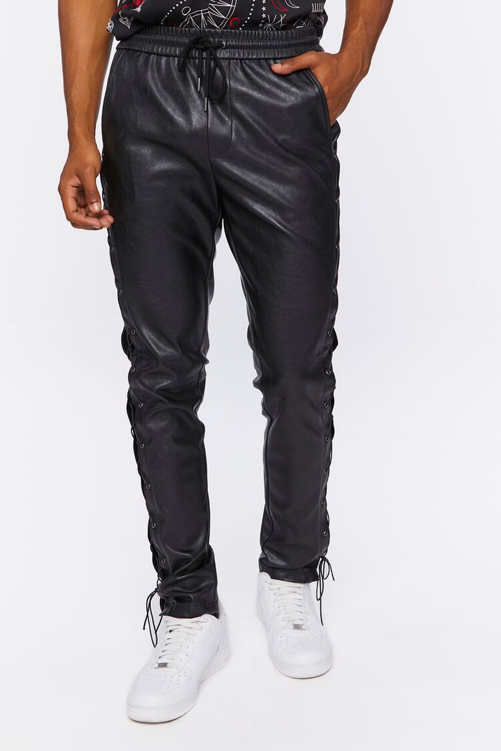 BLACK Faux Leather Side Lace-Up Pants, image 2