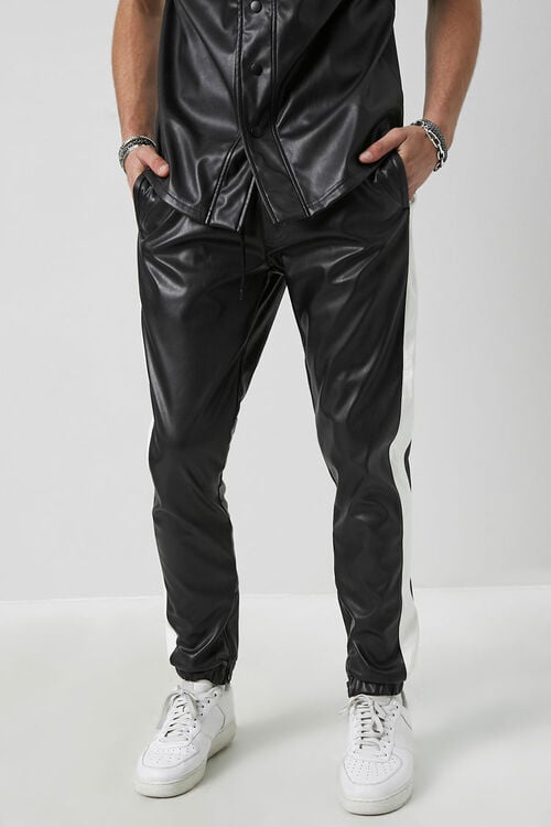 Faux Leather Striped-Trim Pants