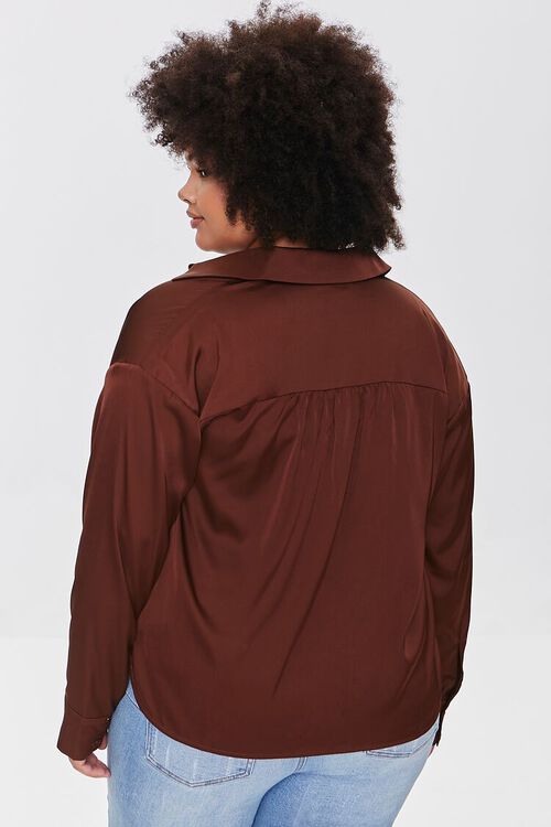BROWN Plus Size Satin Shirt, image 4