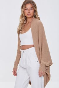 TAUPE Ribbed Open-Front Cardigan Sweater, image 1