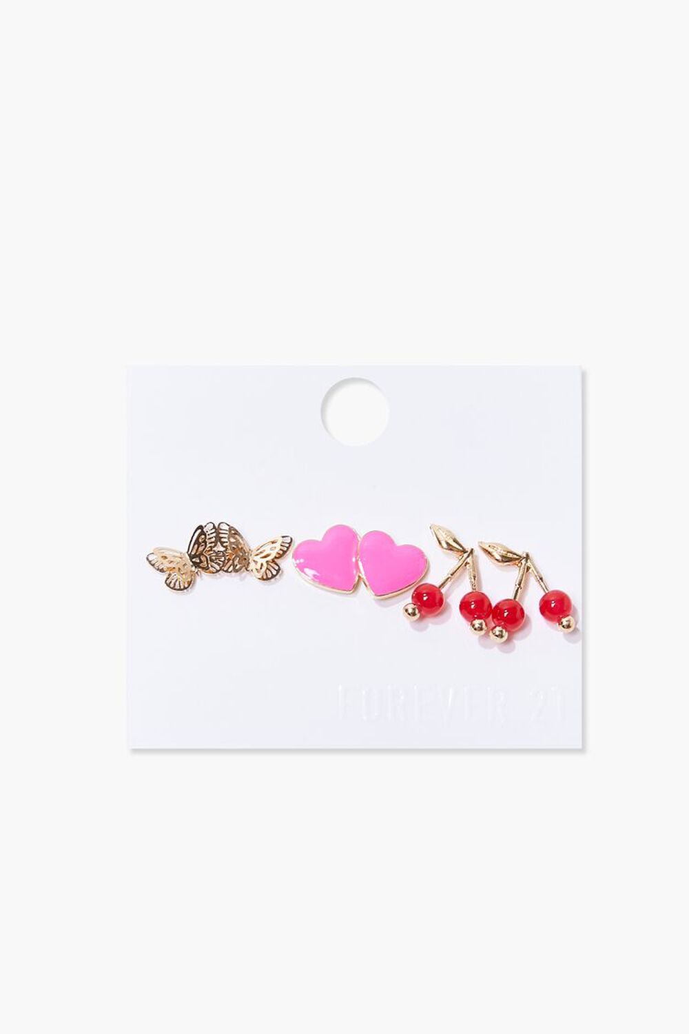 PINK/GOLD Butterfly & Heart Charm Stud Earring Set, image 1