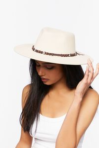 CREAM/BROWN Beaded-Trim Cowboy Hat, image 2