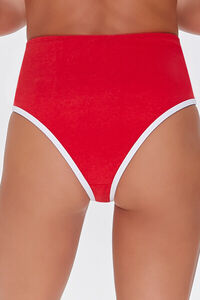 RED/WHITE Contrast-Trim High-Waist Bikini Bottoms, image 4