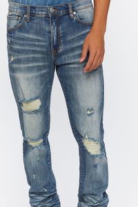 MEDIUM DENIM Distressed Stone Wash Slim-Fit Jeans, image 5