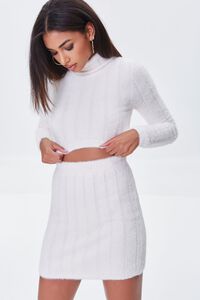 WHITE Fuzzy Crop Top & Mini Skirt Set, image 1