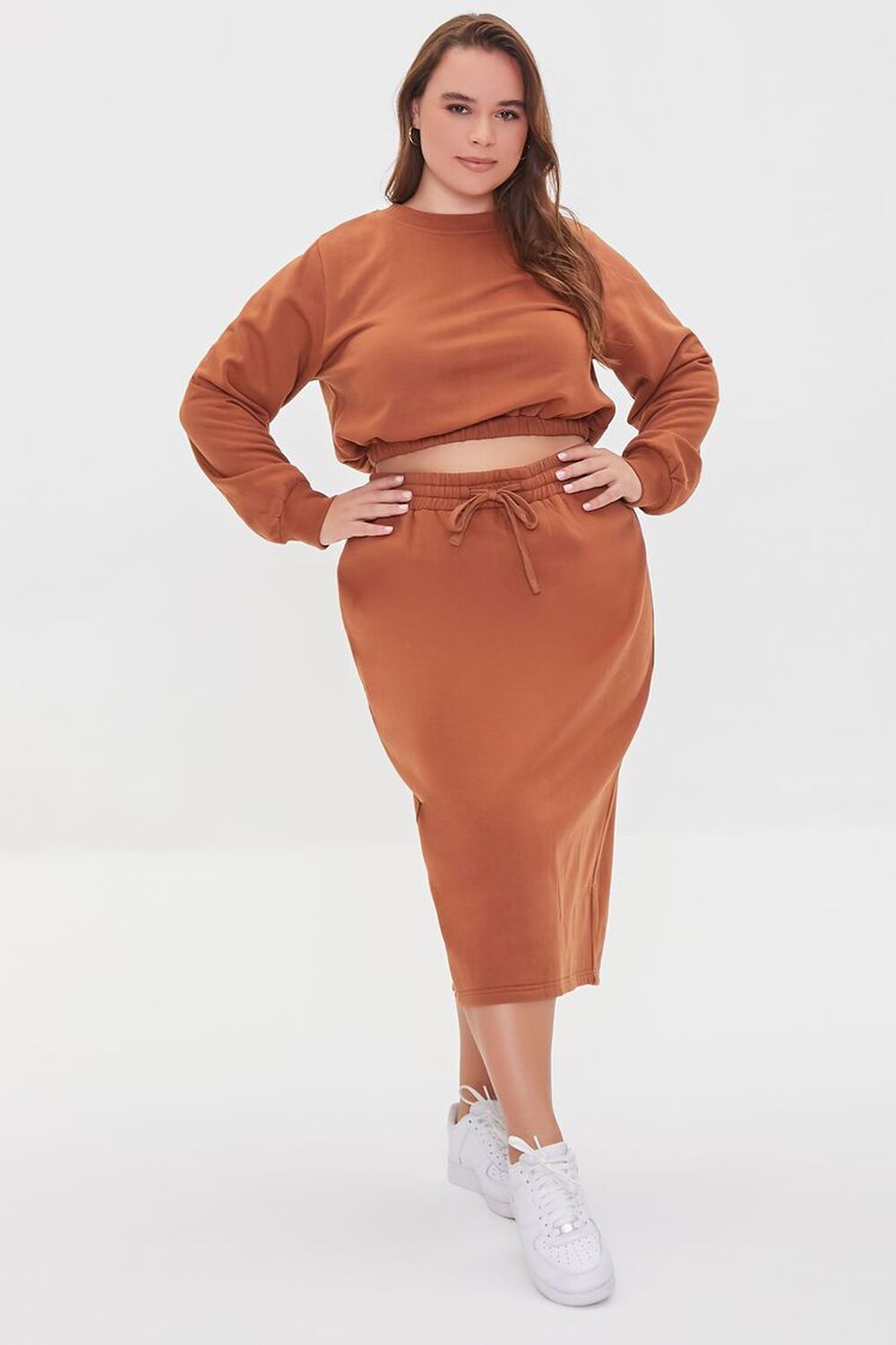 CAMEL Plus Size Pullover & Midi Skirt Set, image 1