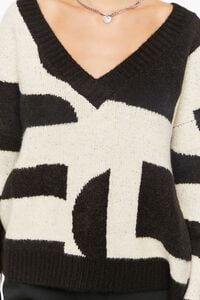 BEIGE/BLACK Abstract Print V-Neck Sweater, image 6