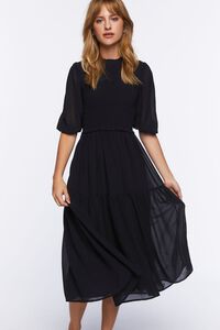 BLACK Smocked Peasant-Sleeve Dress, image 4