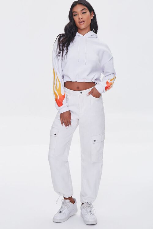 WHITE/MULTI Cropped Flame Hoodie, image 4