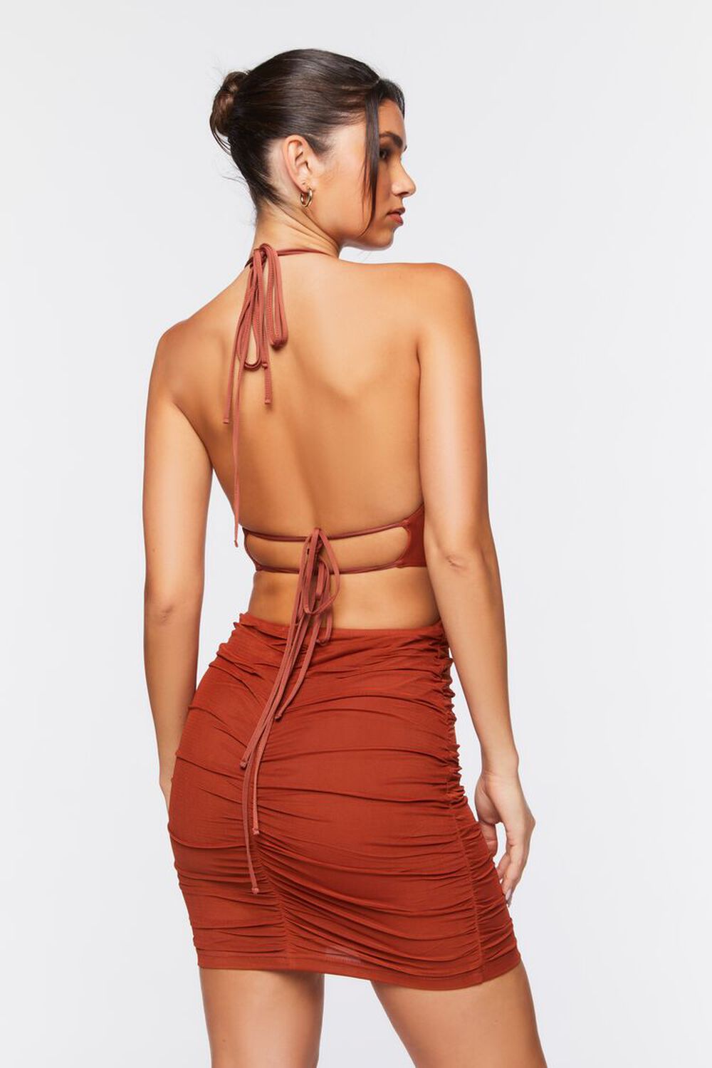 BROWN Ruched Mini Bodycon Dress, image 3