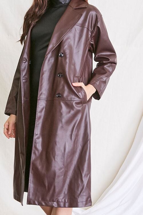 AUBERGINE Faux Leather Double-Breasted Coat, image 5