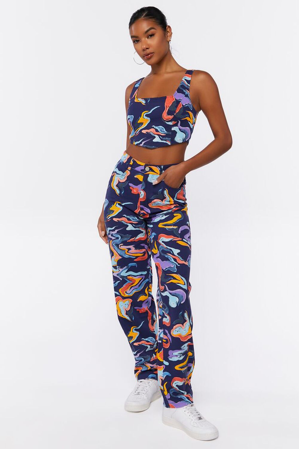 BLUE/MULTI Abstract Crop Top & Pants Set, image 1