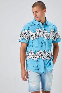 TEAL/WHITE Tropical Floral Print Shirt, image 6