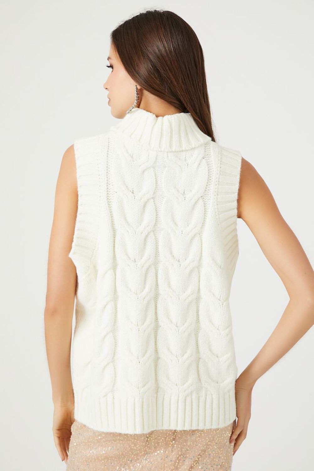 WHITE Cable Knit Sweater Vest, image 3