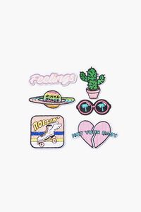 PINK/MULTI Feelings Graphic Embroidered Iron-On Patch Set, image 1