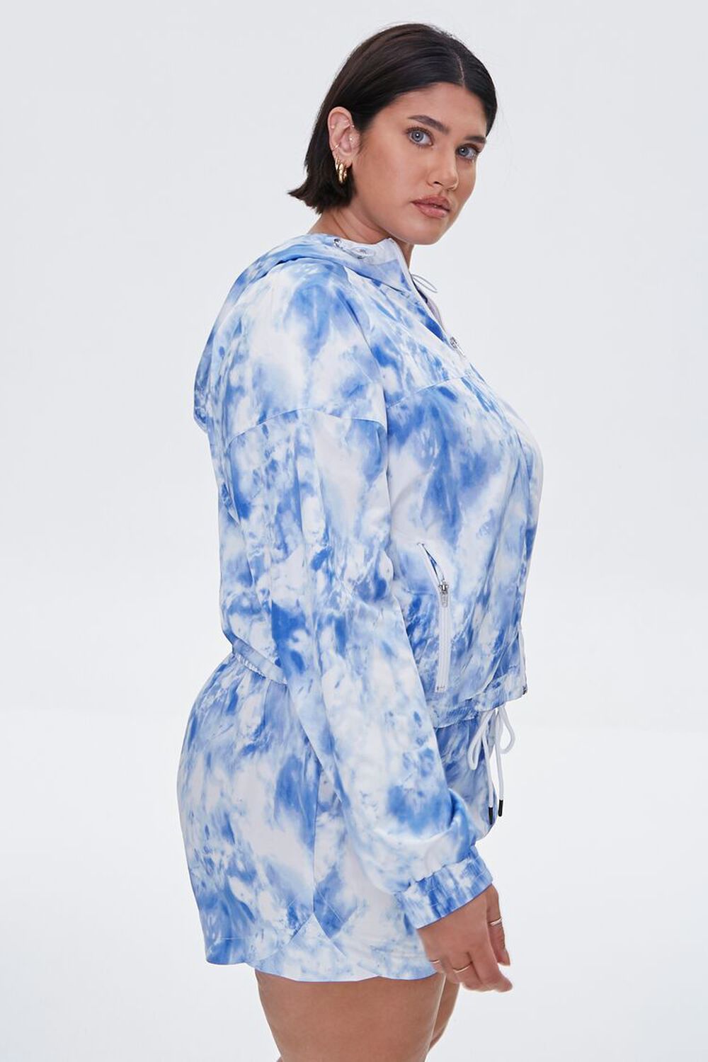 BLUE/WHITE Plus Size Active Tie-Dye Jacket, image 2