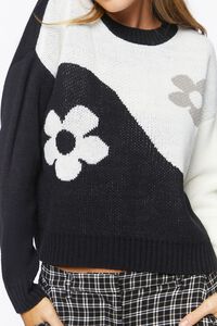 BLACK/CREAM Colorblock Floral Sweater, image 5