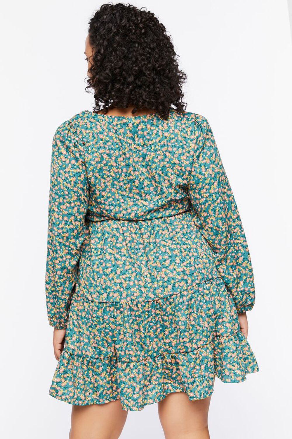 GREEN/MULTI Plus Size Floral Print Mini Dress, image 3