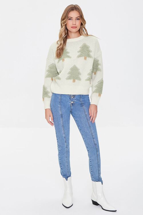 IVORY/MULTI Textured Tree Pattern Sweater, image 4
