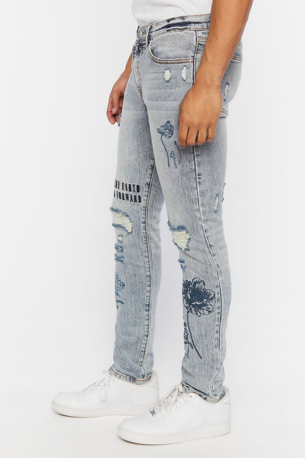 LIGHT DENIM Floral Graphic Distressed Skinny Jeans, image 2