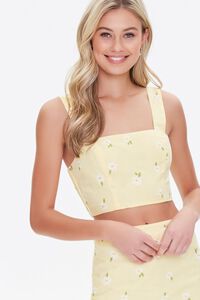 LIGHT YELLOW/MULTI Floral Embroidered Crop Top, image 1
