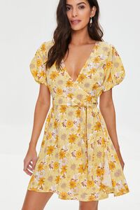 YELLOW/MULTI Floral Print Puff-Sleeve Dress, image 6
