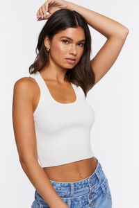 WHITE Ribbed Knit Racerback Crop Top, image 1