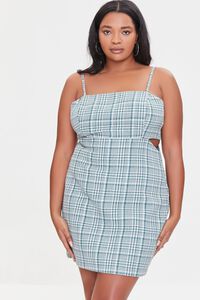 GREEN/MULTI Plus Size Tweed Plaid Mini Dress, image 1