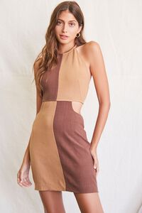 BROWN/LIGHT BROWN Colorblock Halter Mini Dress, image 6