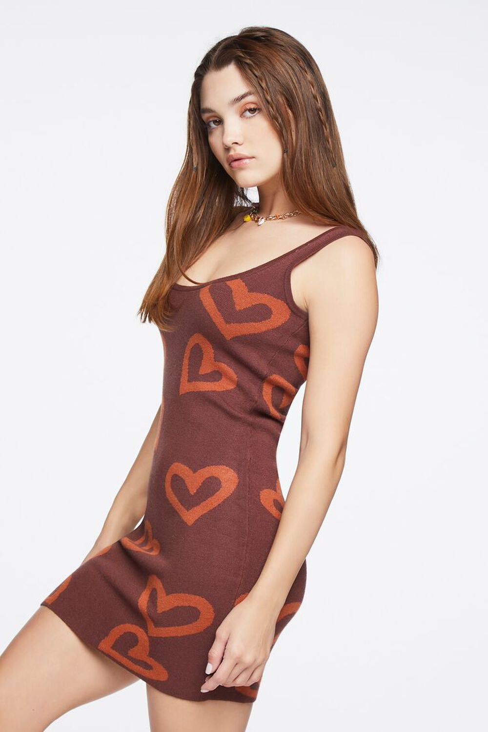 BROWN/MULTI Heart Print Tank Dress, image 2
