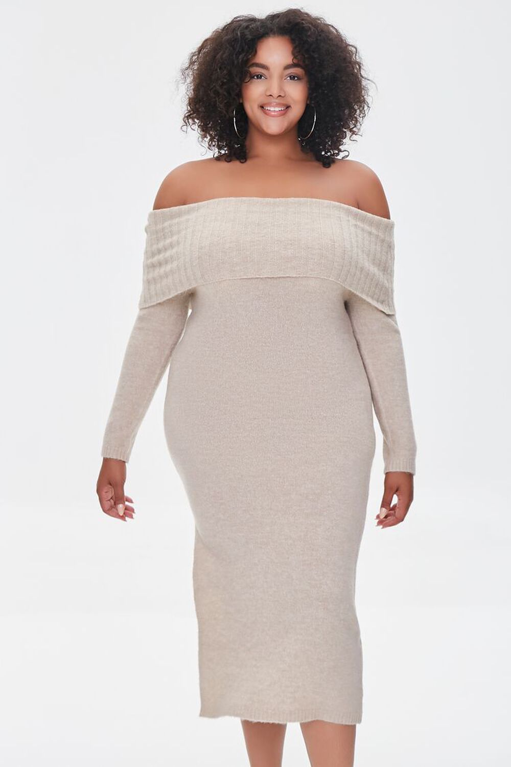 OATMEAL Plus Size Off-the-Shoulder Sweater Dress, image 1